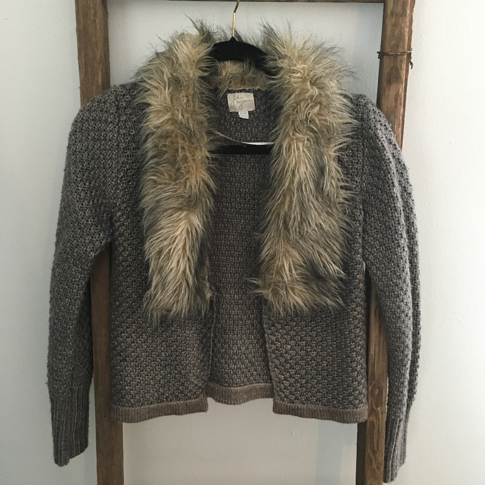 John & Jenn Faux Fir Trimmed Cardigan